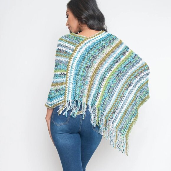 In stock! BLUE MULTI COLOR PONCHO SWEATER - Picture 3 of 4